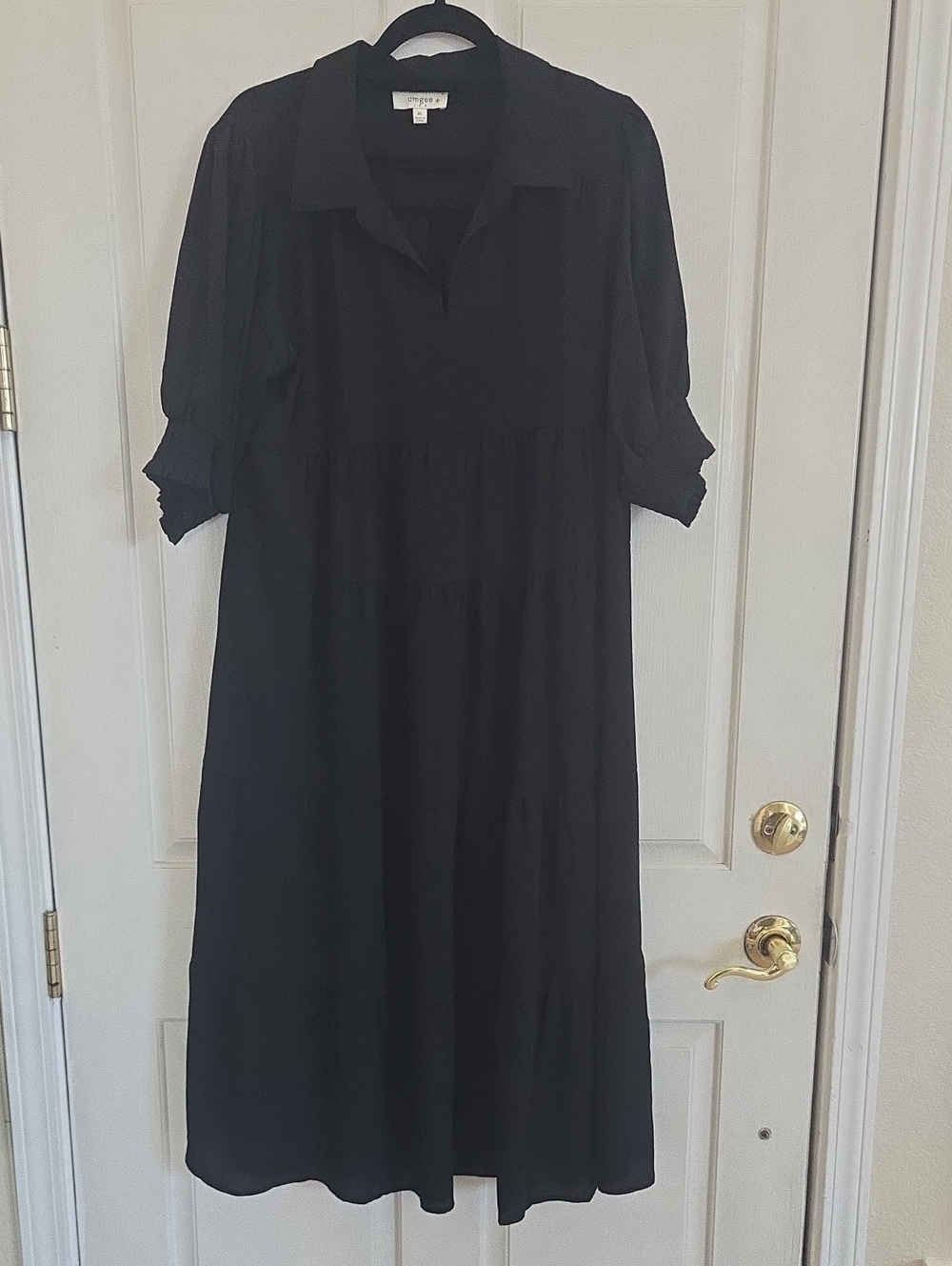 Umgee Black Collared Tiered Midi Dress 1x
